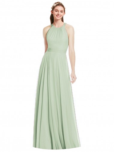 Buy Open Back Halter Chiffon Bridesmaid Dress with Flowy Bow