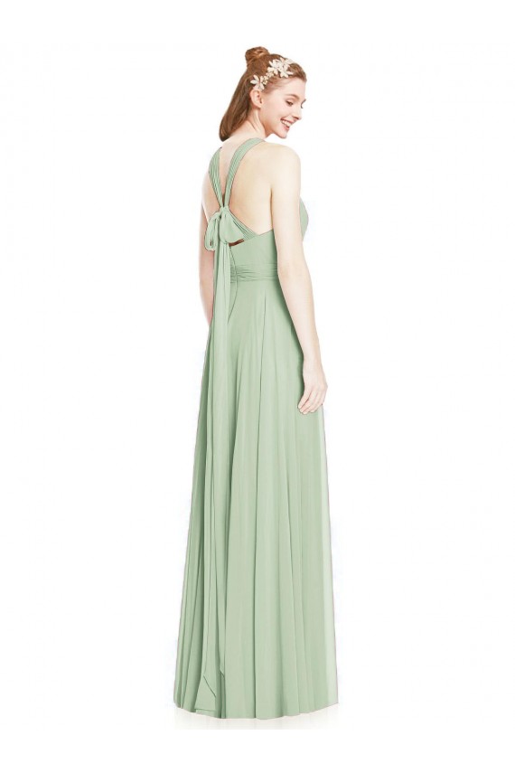 Buy Open Back Halter Chiffon Bridesmaid Dress with Flowy Bow