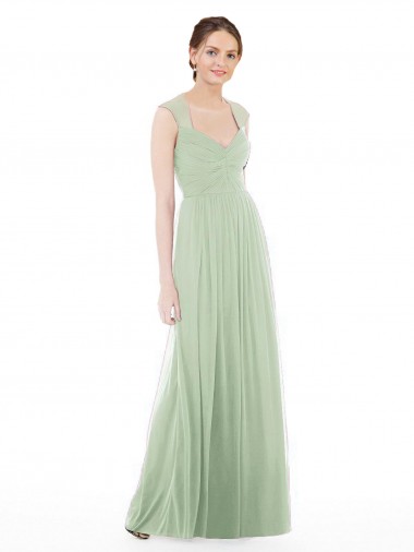 Buy Sheer Back Cap Sleeves Long Chiffon Bridesmaid Dress 