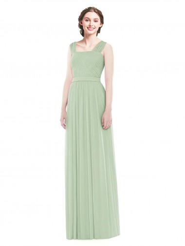 Buy Sleeveless Chiffon Long Bridesmaid Dress with Shoulder Straps