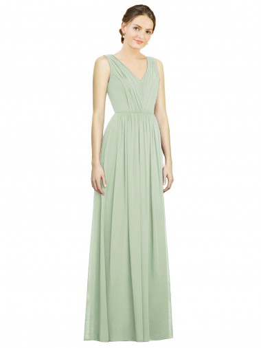 Buy Natural Waist V-Neck Draped Chiffon Bridesmaid Dress
