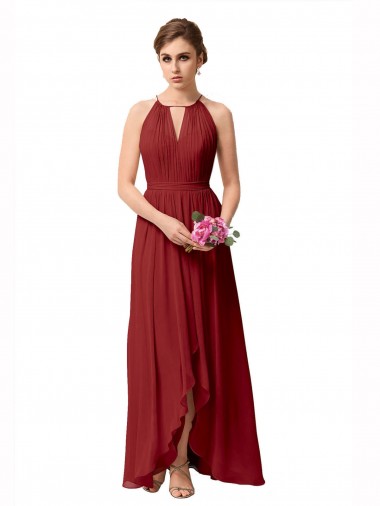 Buy High Low Long Halter Keyhole Chiffon Bridesmaid Dress