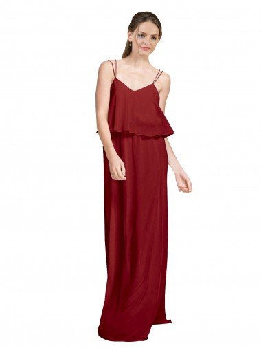 Buy Long Chiffon Bridesmaid Dress with Slim Straps and Open Back