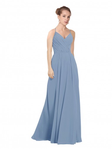 Buy Chiffon Bridesmaids Dress with Draped V-Neck Bodice and Keyhole Back
