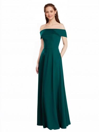 Buy Classic Off the Shoulder Chiffon Bridesmaid Dress with Cap Sleeves