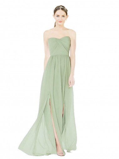 Buy Strapless Draped Bodice Maxi Bridesmaid Dress with Front Slits