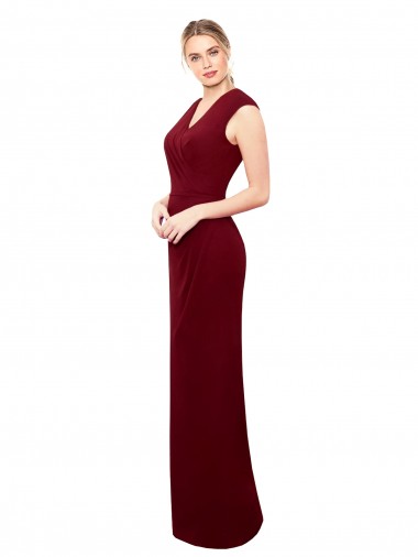 Buy Cap Sleeves Chiffon Bridesmaid Dress with Pleated V-Neck Bodice