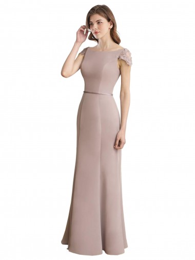 Buy Capped Sleeves Embroidered with Applique Lace Mermaid Chiffon Bridesmaid Dress