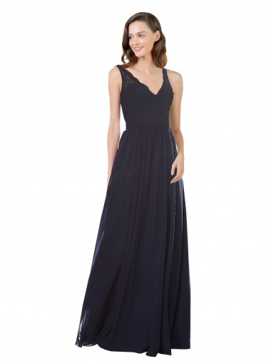 Buy Elegant Chiffon Bridesmaid Dress with V-Neck Lace Bodice