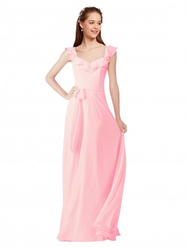 Buy Chiffon Bridesmaids Dress with Ruffle Neckline