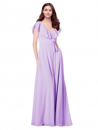 Buy Flutter Sleeves V-Neck Chiffon Bridesmaid Dress