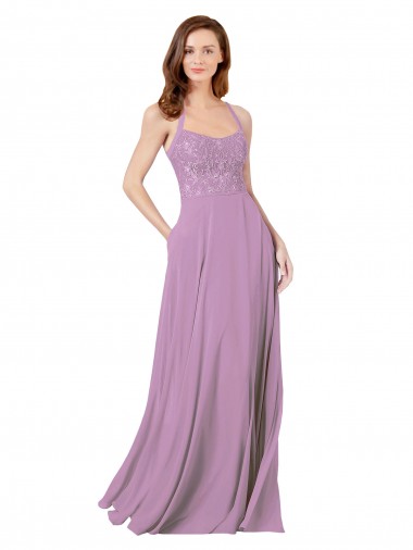 Buy Floral Detailed Chiffon Bridesmaid Dress with Keyhole Back