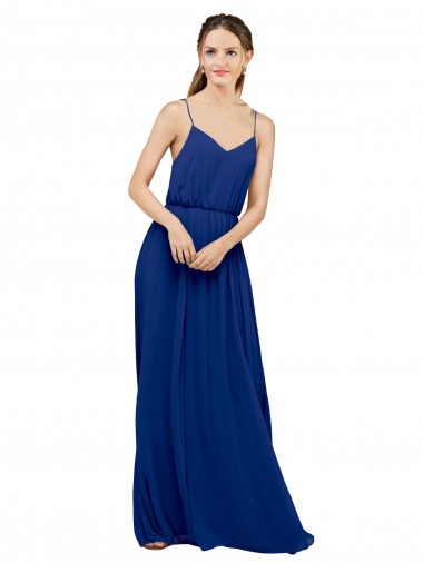 Buy Long Chiffon Bridesmaid Dress with Spaghetti Strap Bodice