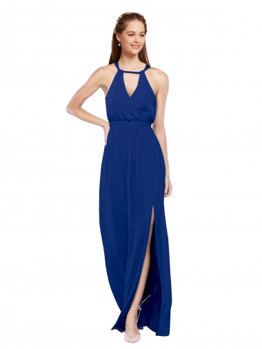 Buy High Keyhole Neck Long Chiffon Bridesmaid Dress with Slit