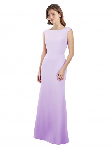 Buy Chiffon Column Bridesmaid Dress with High Round Neckline and Cap Sleeves