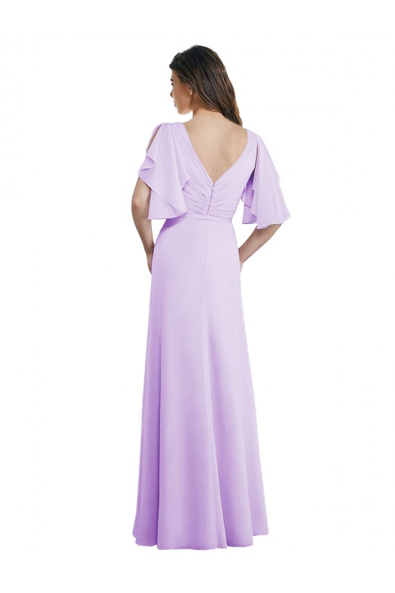 Buy A-Line Draped Chiffon Bridesmaid Dress with V-Neck and Split Sleeves