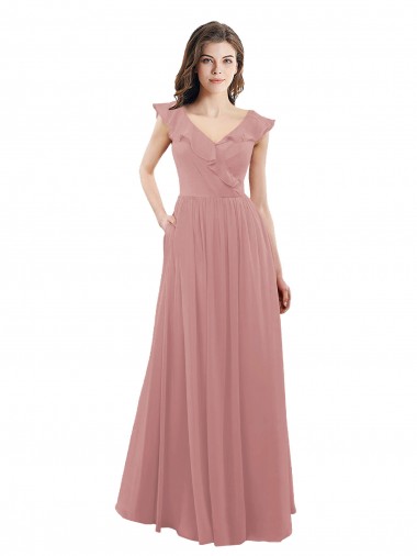 Buy Chiffon A-Line Bridesmaid Dress with V-Neck Wrap Bodice