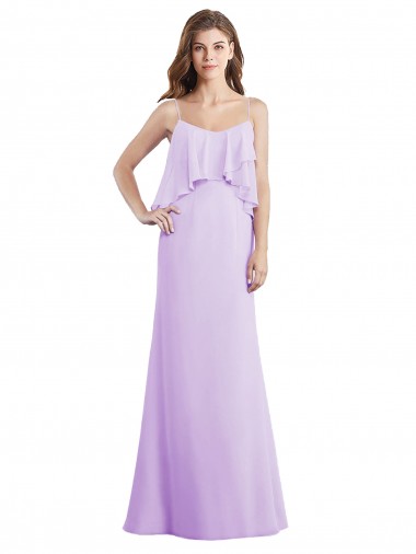 Buy Scoop Neck Long Chiffon Bridesmaid Dress with Cross Over Neckline Flounce