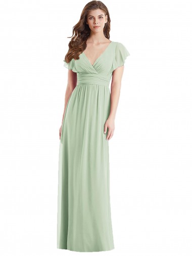 Buy Flutter Sleeves Draped Wrap V-Neck Chiffon Bridesmaid Dress