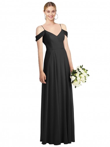 Buy Cold-Shoulder V-Back Chiffon Maxi Bridesmaid Dress