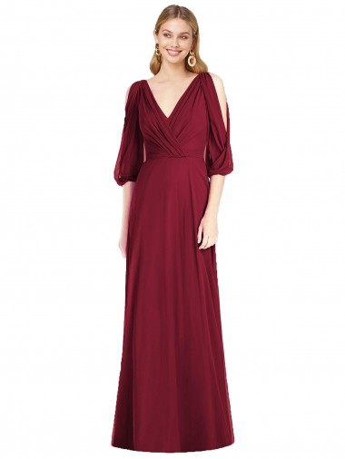 Buy Draped V-Neck Bell Sleeves V-Back Chiffon Bridesmaid Dress