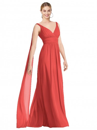 Buy Full-Length V-Neck Chiffon Bridesmaid Dress Streamers Back