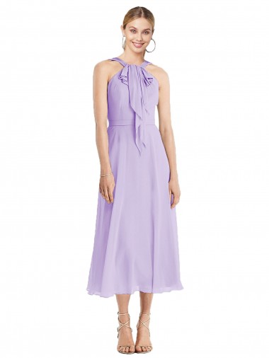 Buy Midi Length Halter Plunging V-Back Chiffon Bridesmaid Dress