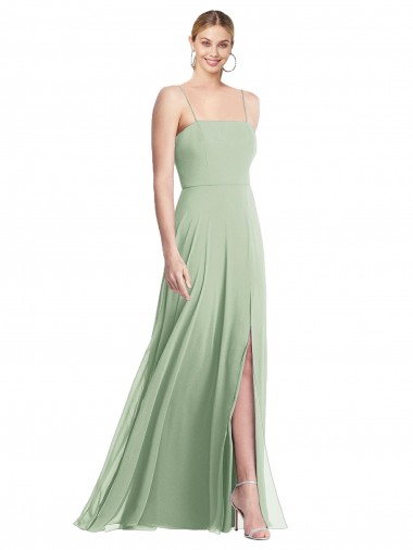 Buy Sleek Spaghetti Straps Low Back Square Neck Maxi Chiffon Bridesmaid Dress