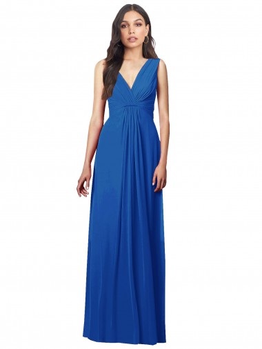 Buy Draped V-Neck Shirred Chiffon Maxi Bridesmaid Dress