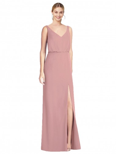 Buy Blouson Bodice Chiffon Bridesmaid Dress with Front Slit