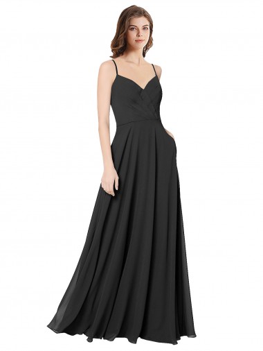 Buy Cowl Back Spaghetti Straps Long Chiffon Bridesmaid Dress 