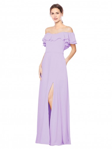Buy Ruffled Off the Shoulder Long Chiffon Bridesmaid Dress with Slit