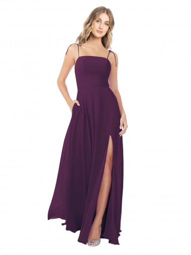 Buy Chiffon Bridesmaid Dress with Front Slit and Keyhole Back