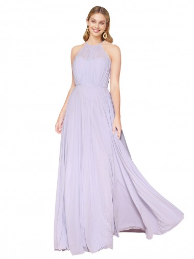 Buy High Neck Halter Shirred Chiffon Bridesmaid Dress