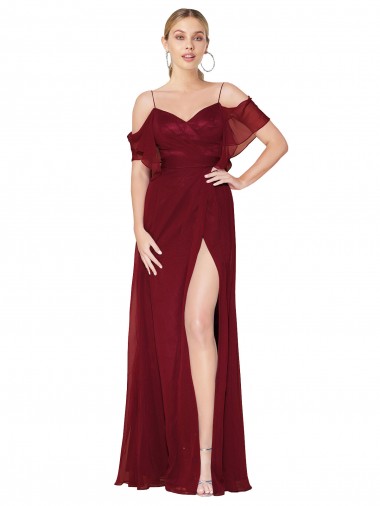 Buy Cold Shoulder Long Mermaid Chiffon Bridesmaid Dress with Straps