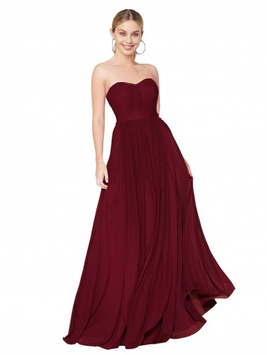 Buy Draped Strapless Long A-Line Chiffon Bridesmaid Dress