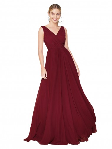 Buy Draped A-Line V-Neck Floor Length Chiffon Bridesmaid Dress
