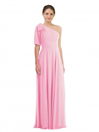 Buy Bow One Shoulder Flounce Sleeve Maxi Bridesmaid Dress