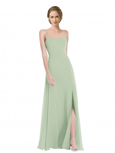 Buy Scoop Neck Tie Strap Maxi Bridesmaid Dress with Front Slit