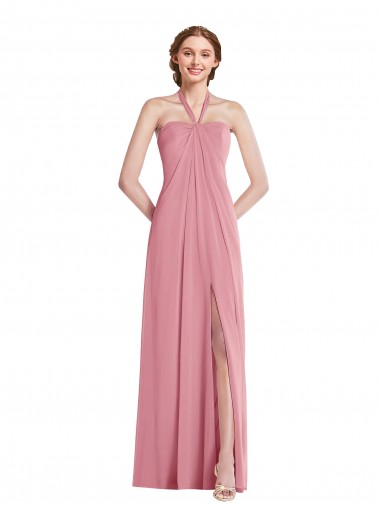 Buy Draped Chiffon Grecian Column Bridesmaid Dress with Front Slit