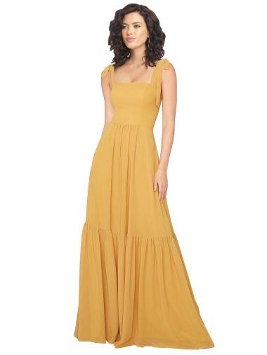 Buy Tied Strap Square Neck Long Chiffon Bridesmaid Dress