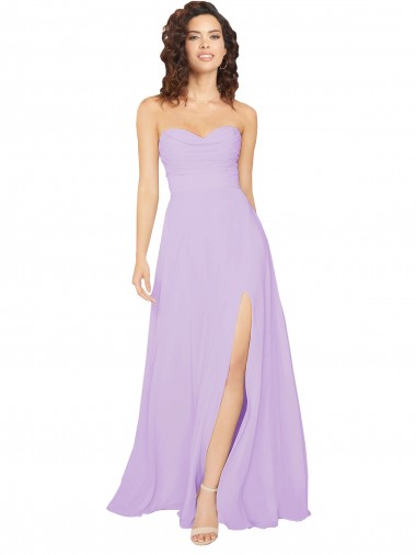 Buy Draped Sweetheart Long Chiffon Bridesmaid Dress with Front Slit