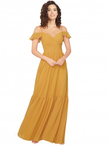 Buy Ruched Keyhole Back Boho Chiffon Bridesmaid Dress
