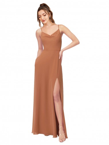 Buy Cowl Neck Chiffon Bridesmaid Dress with Front Slit