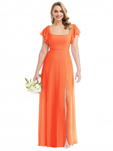 Buy Flutter Sleeves Scoop Open Back Chiffon Maxi Bridesmaid Dress