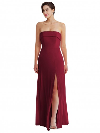 Buy Cuffed Strapless Maxi Bridesmaid Dress with Front Slit