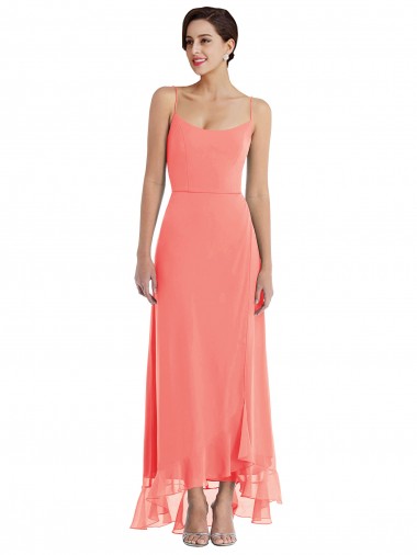 Buy Scoop Neck Ruffle Trimmed High Low Maxi Bridesmaid Dress