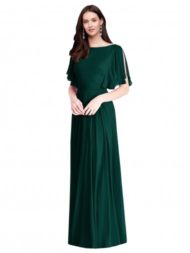 Buy Backless Floor Length Split Sleeves Maxi Bridesmaid Dress