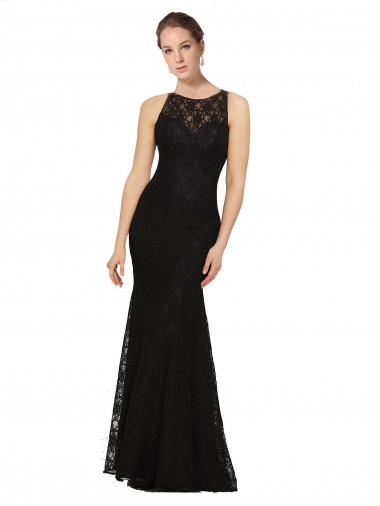 Buy Fitted Lace Bridesmaids Dress with Jewel Neckline and Open Back