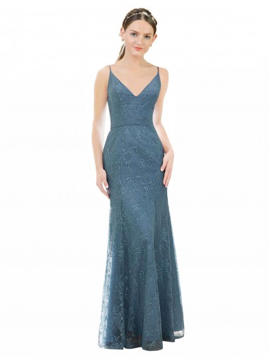 Buy Deep V-Neck All Over Chantilly Lace Bridesmaid Dress with Criss Cross Open Back